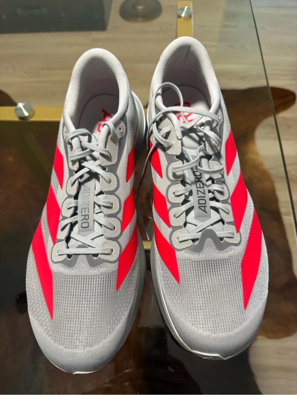 adidas Adizero EVO SL Running Shoes - Light Gray with Bright Red Accents